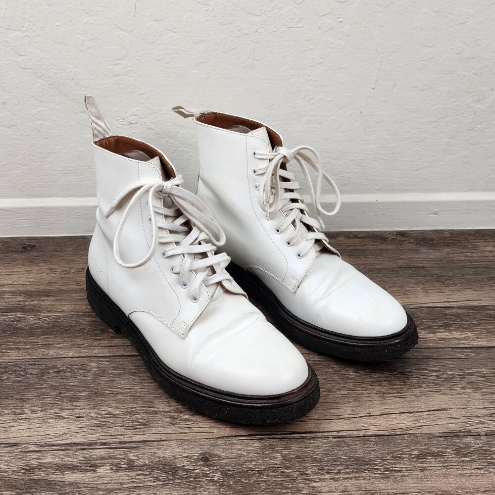 Common Projects White Leather Combat Boots sz 37/7